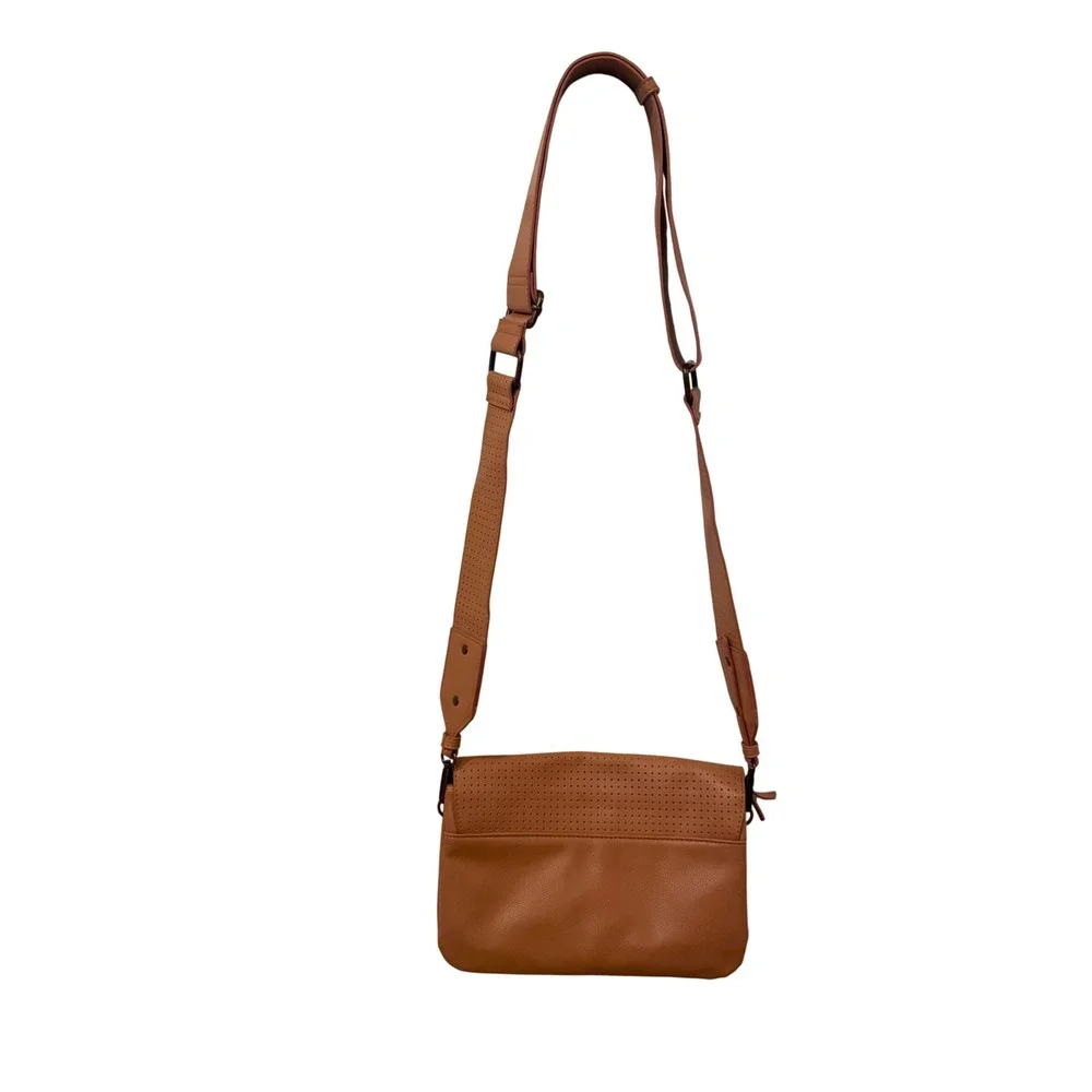 Disney Flair Collection Perforated Crossbody Tan Mickey Mouse Accent Wide Strap‎
